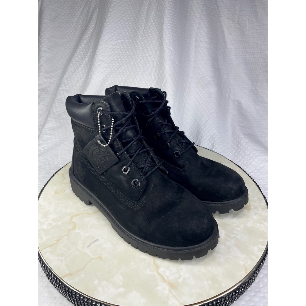 Timberland 6-Inch Premium Waterproof Boots Boy 5 Women 6.5 Black Leather Outdoor
